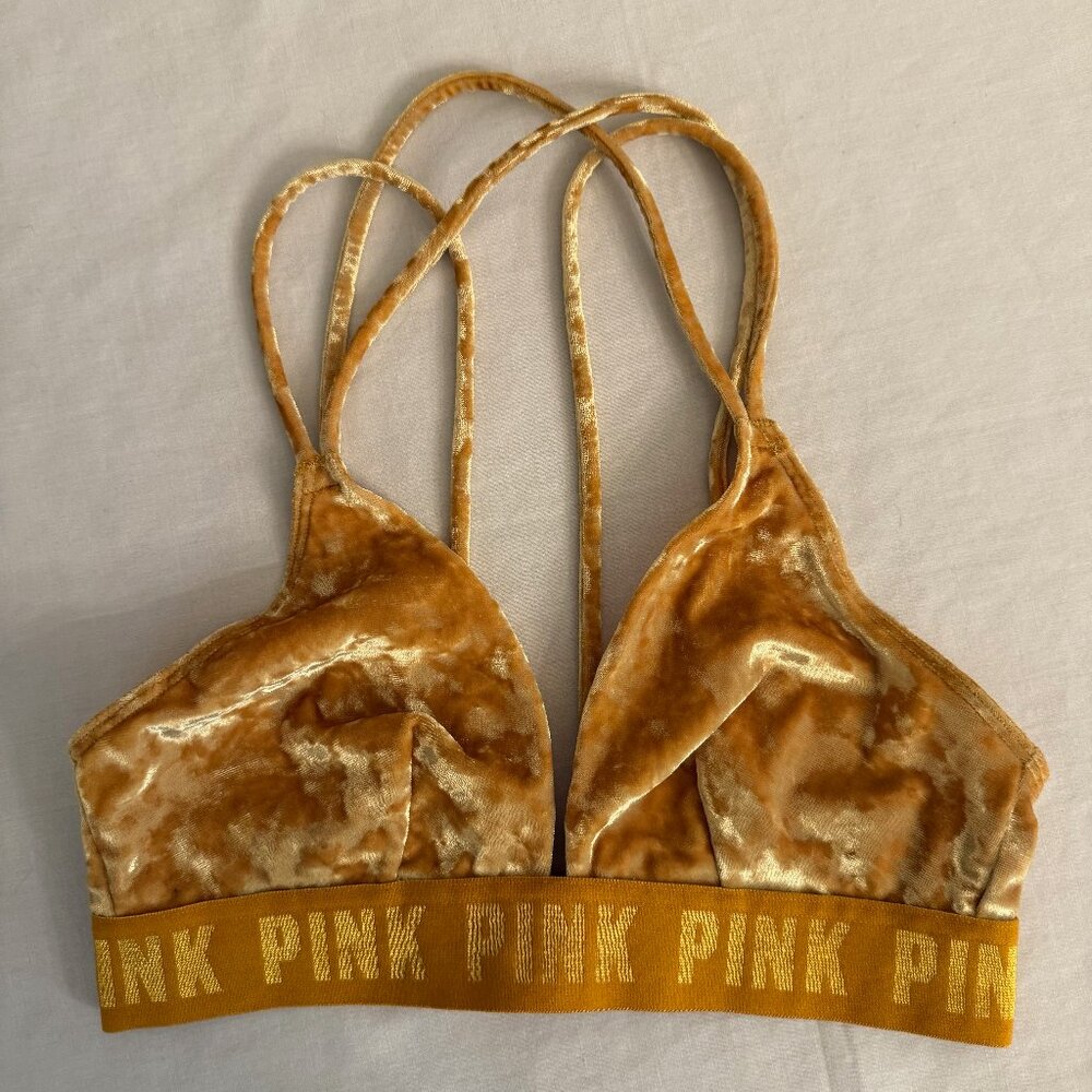 PINK Victoria's Secret Gold Velvet Bralette Size XS Festival Luxury
